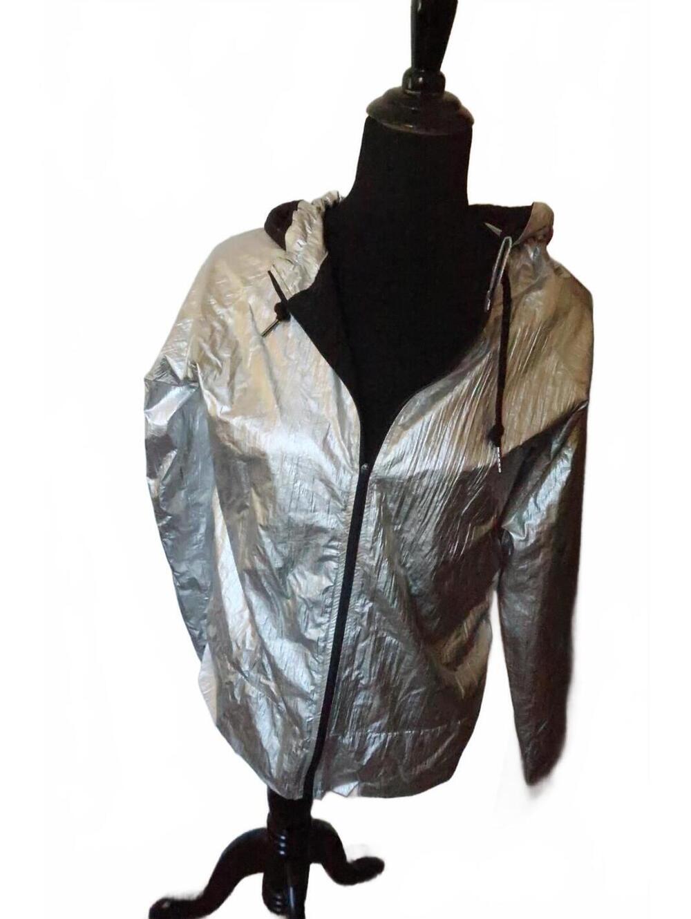 Zelos Silver Metallic Hooded Zip Jacket Windbreaker Size S